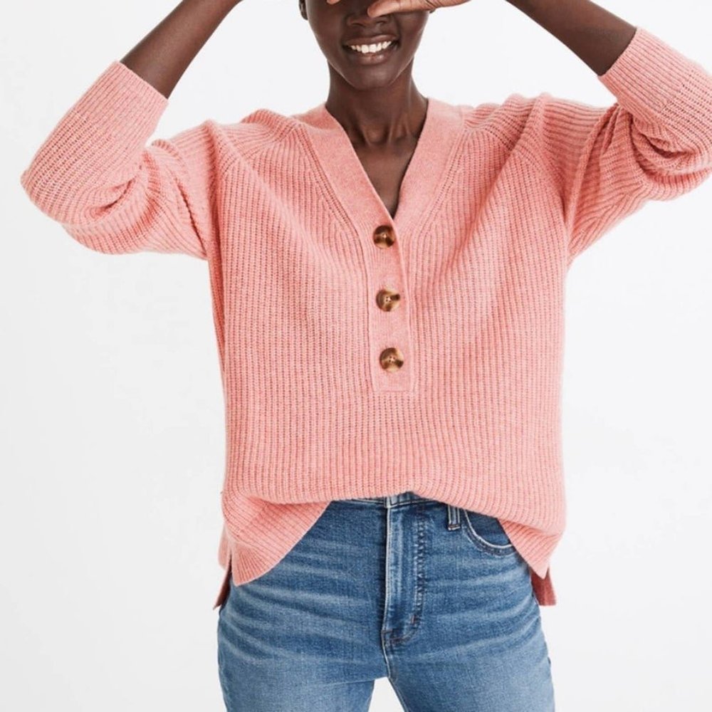 MADEWELL Lyle Rib Henley Wool Sweater - Size XS